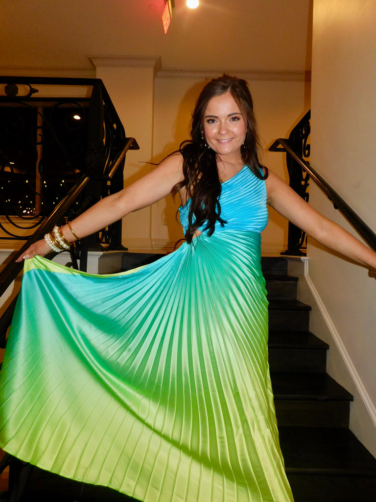 green emerald velvet dress Oueen Ombre Dress - Pink - Green main image 1