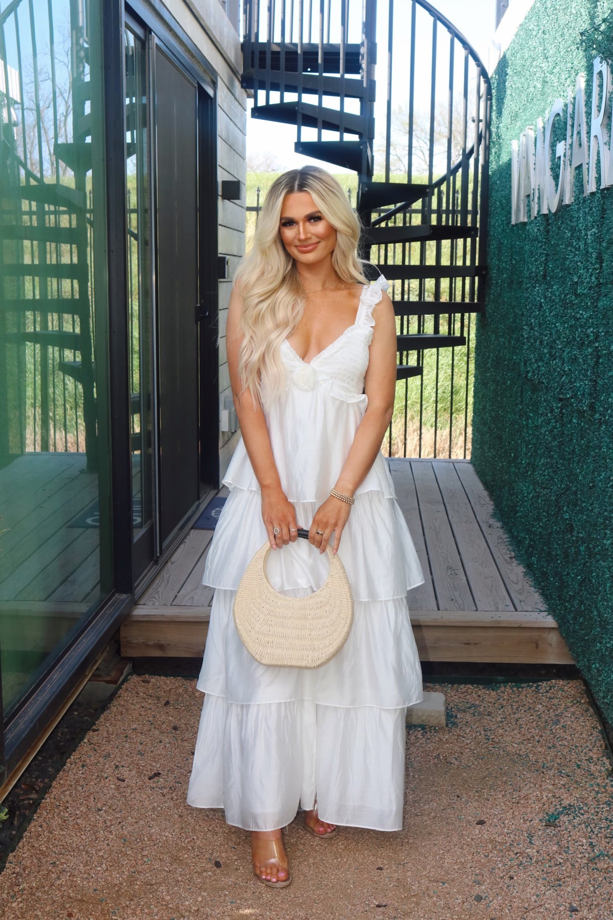 White Rosette Tiered Maxi Dress
